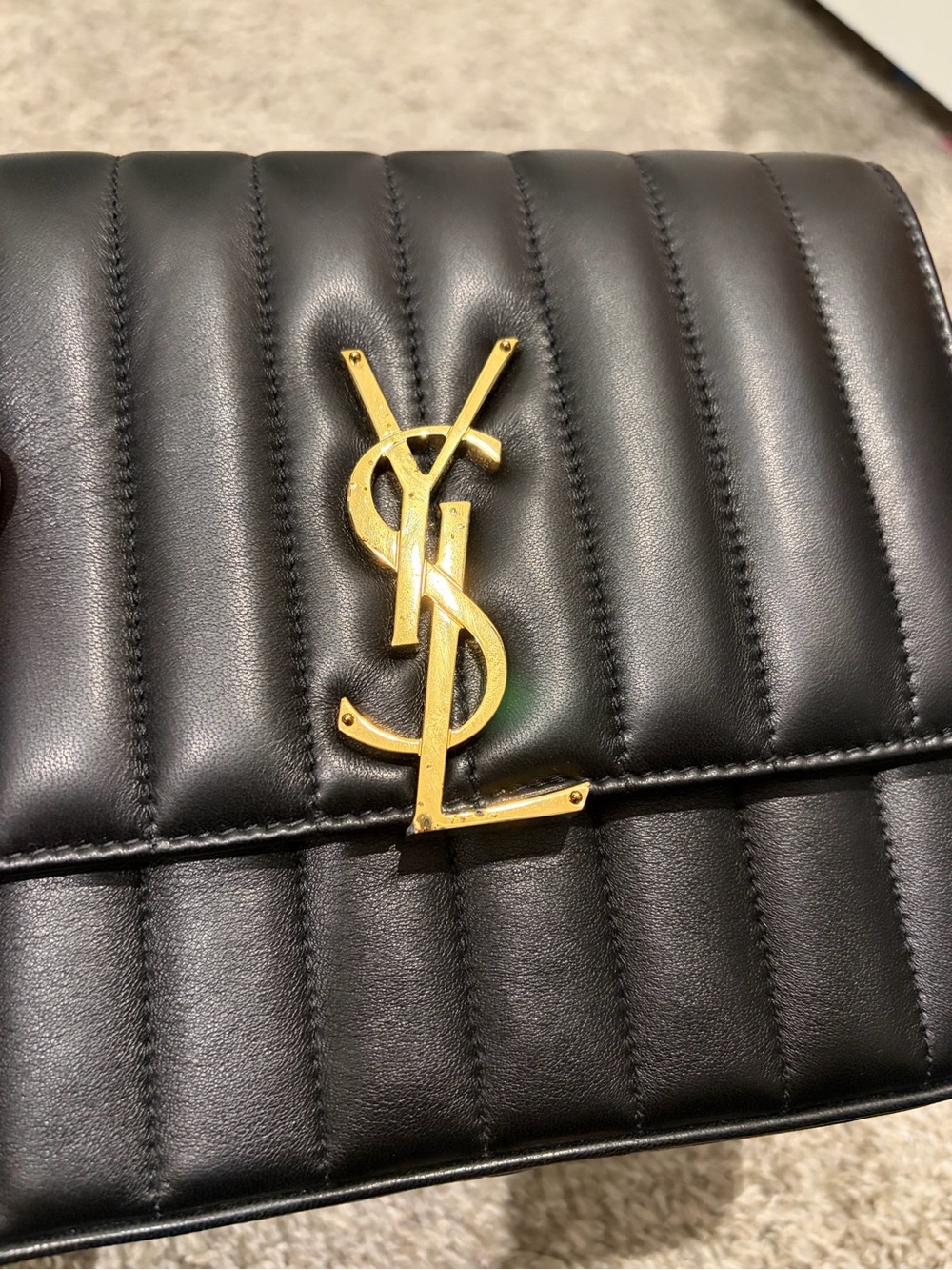 Saint Laurent Black Quilted Leather Bag with Gold YSL Embossed Logo - Picture 4 of 11